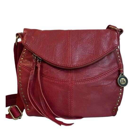 The Sak Handbags - The Sak Silverlake Red Leather Crossbody Shoulder Bag Studs Boho Moto Fob Charm